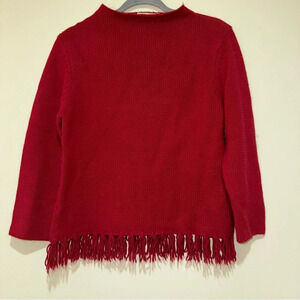 Women’s Vintage Red Feed David High Neck Sweater with Fringe Details Size: M